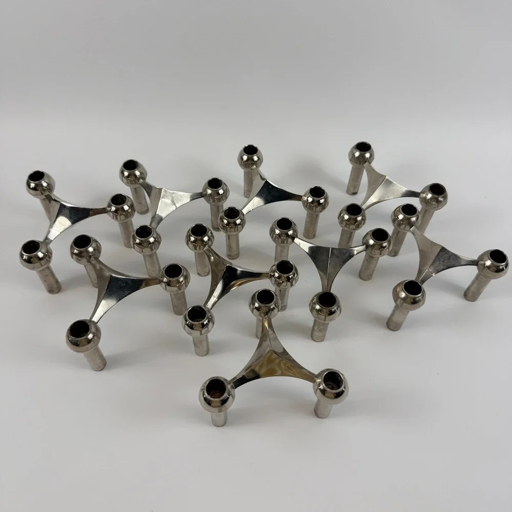 Stoff Nagel BMF Stacking Modular Chrome Candle Holders‎ West Germany Lot of 9